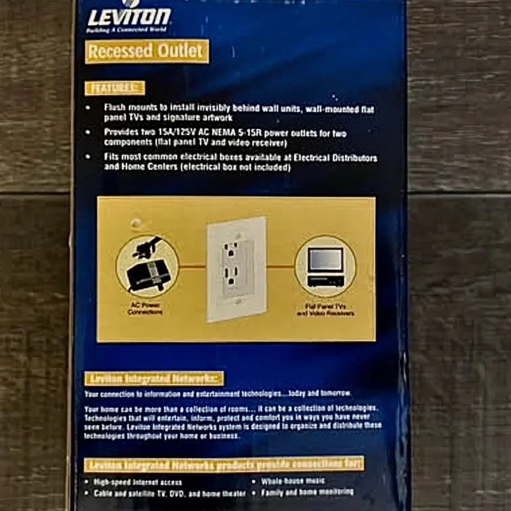 New White Leviton Recessed Wall Outlet with Built-in Wallplate & Screws